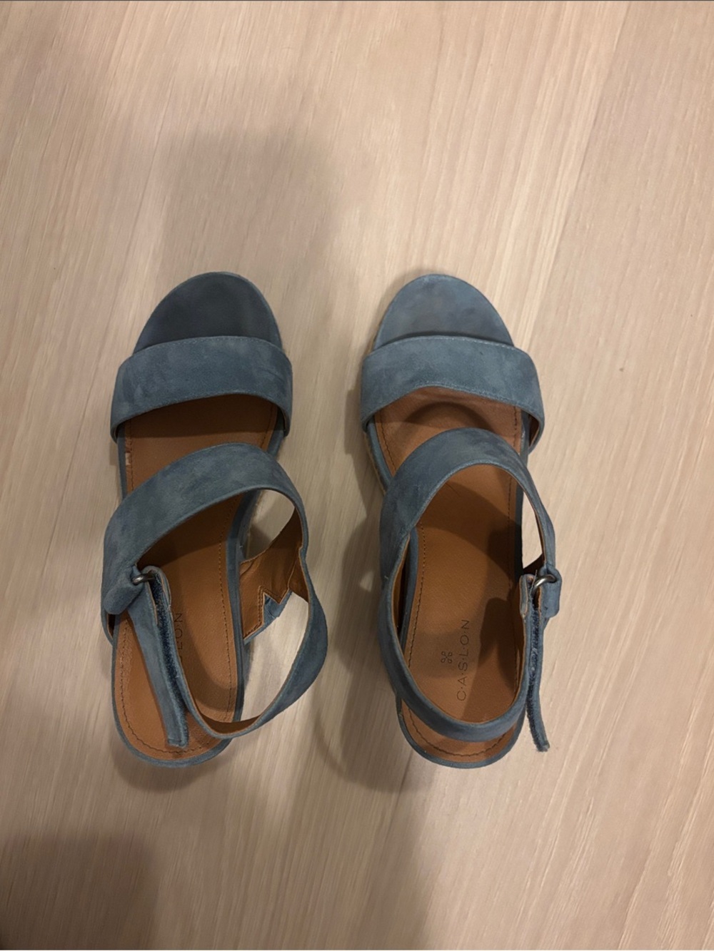 Caslon Dusty Blue Suede Two-Strap Ankle Buckle Sandals
